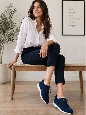 Cole Haan 2.ZERØGRAND Stitchlite Wingtip Oxford Navy Knit Sneakers Sz 8.5 Women